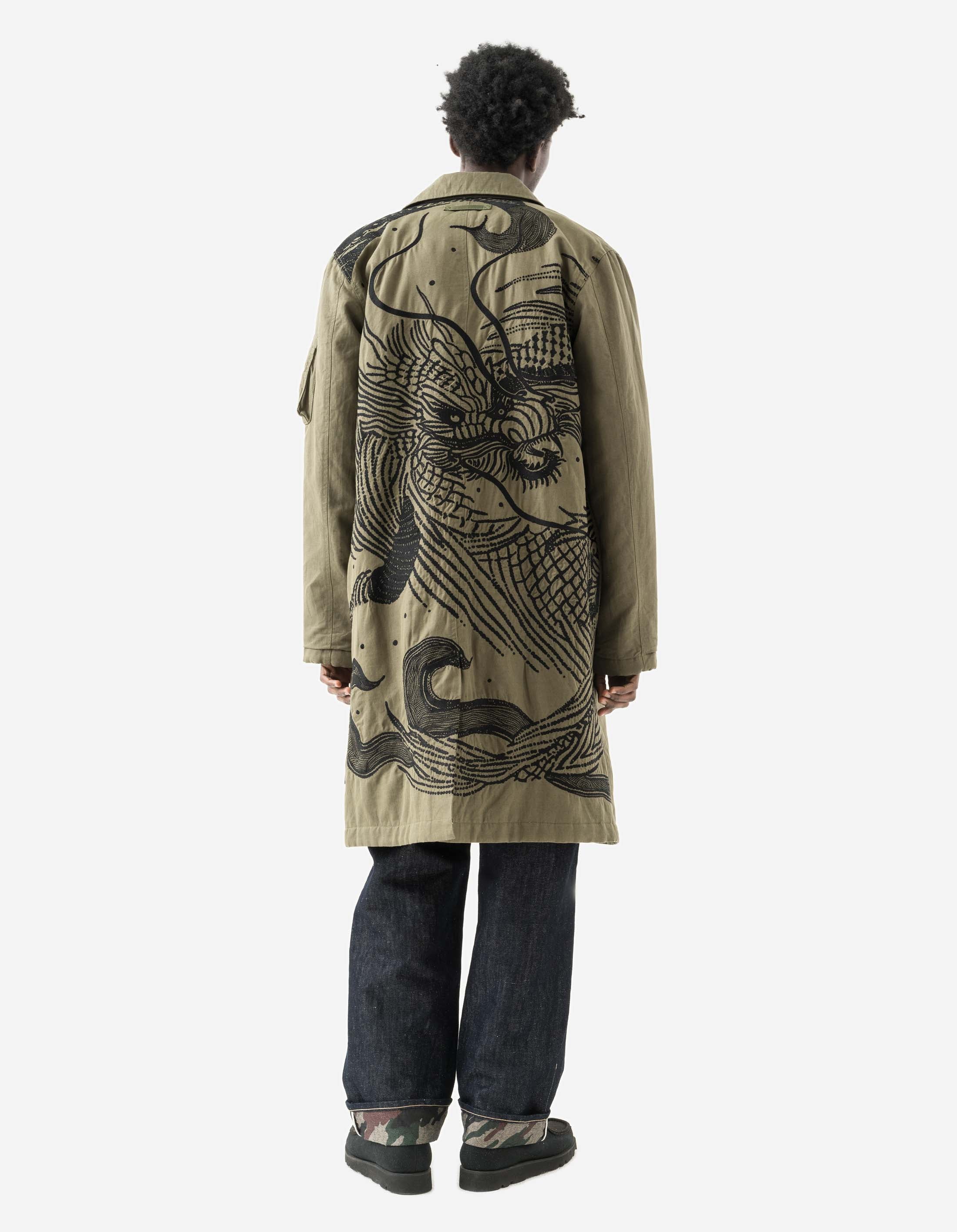 2210 Linear Snow Dragon Embroidered MA Mac Coat Olive OG-107F - Image 3