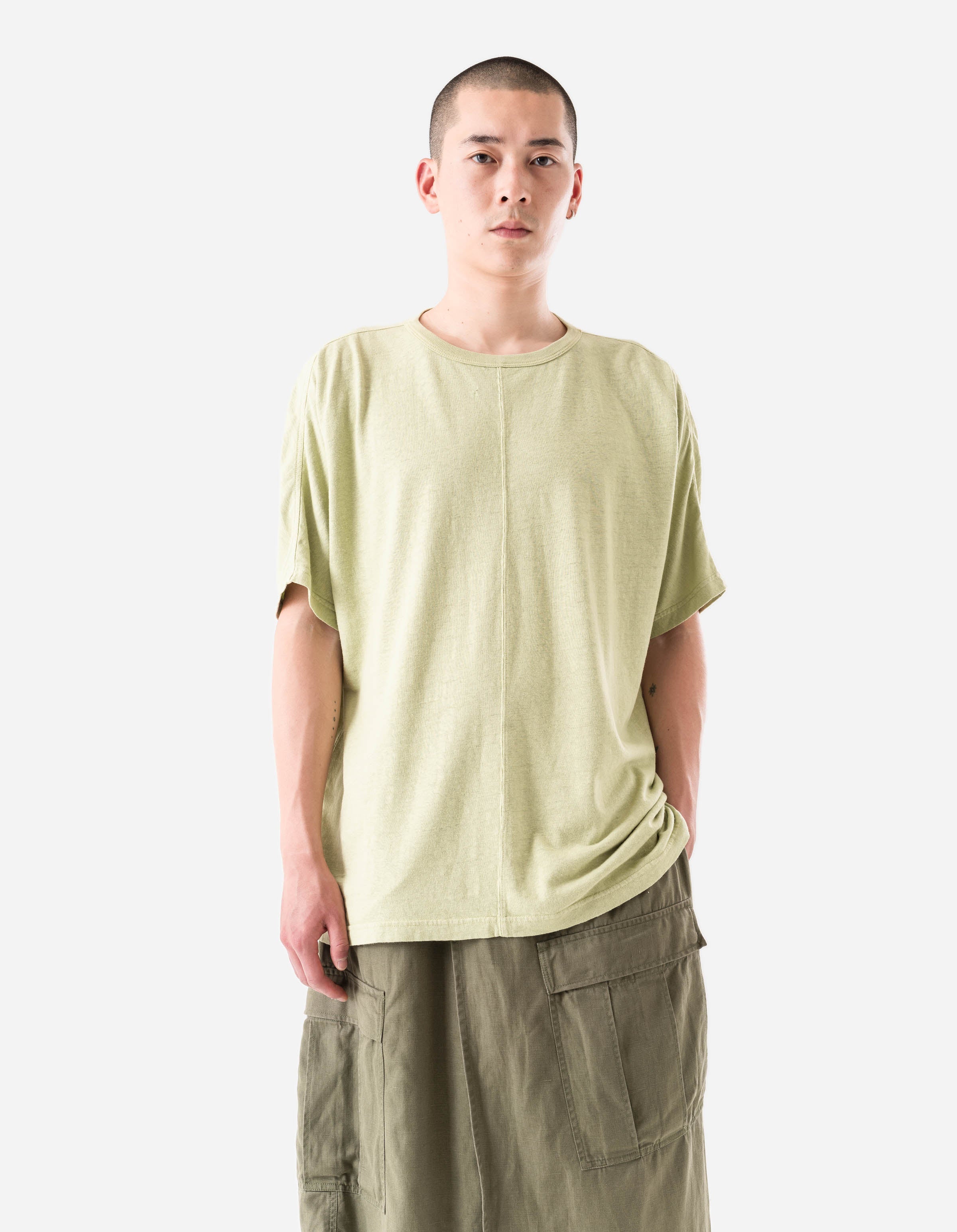 5234 Hemp Cross Loose S/S T-Shirt Moss Green - Image 3