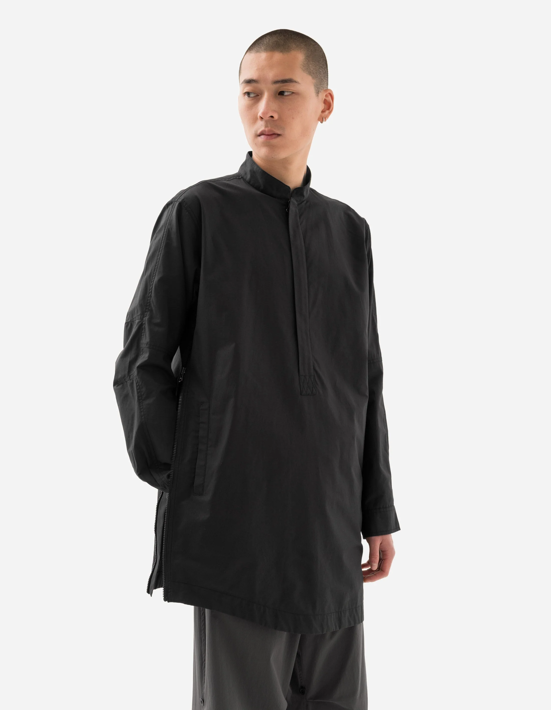 6108 Long Zipped Kurta Shirt Black - Image 3