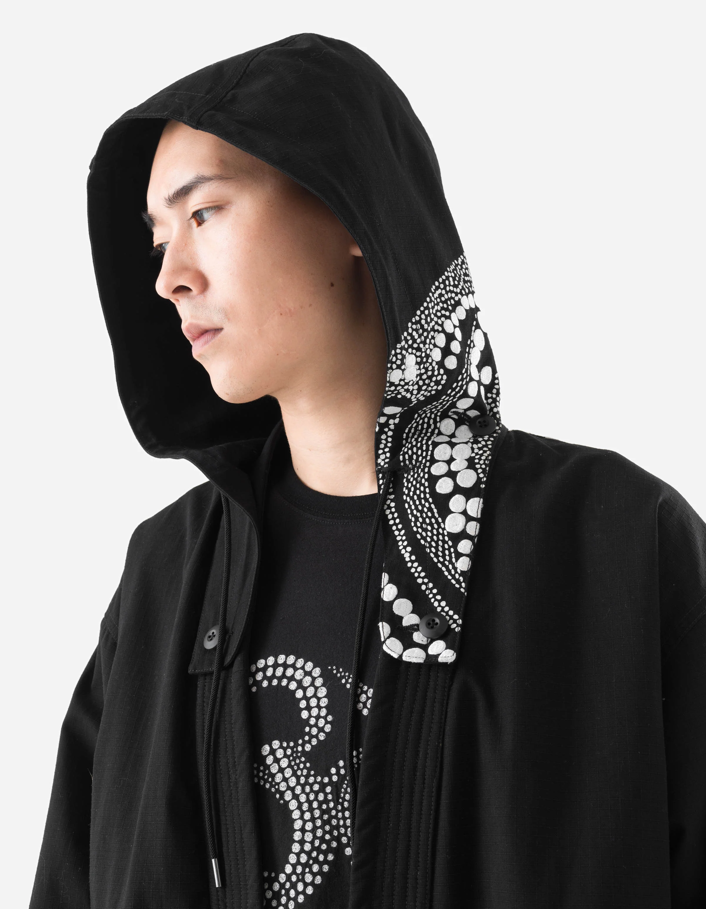 6123 Fubuki Dragon Embroidered Kimono Parka Black - Image 6
