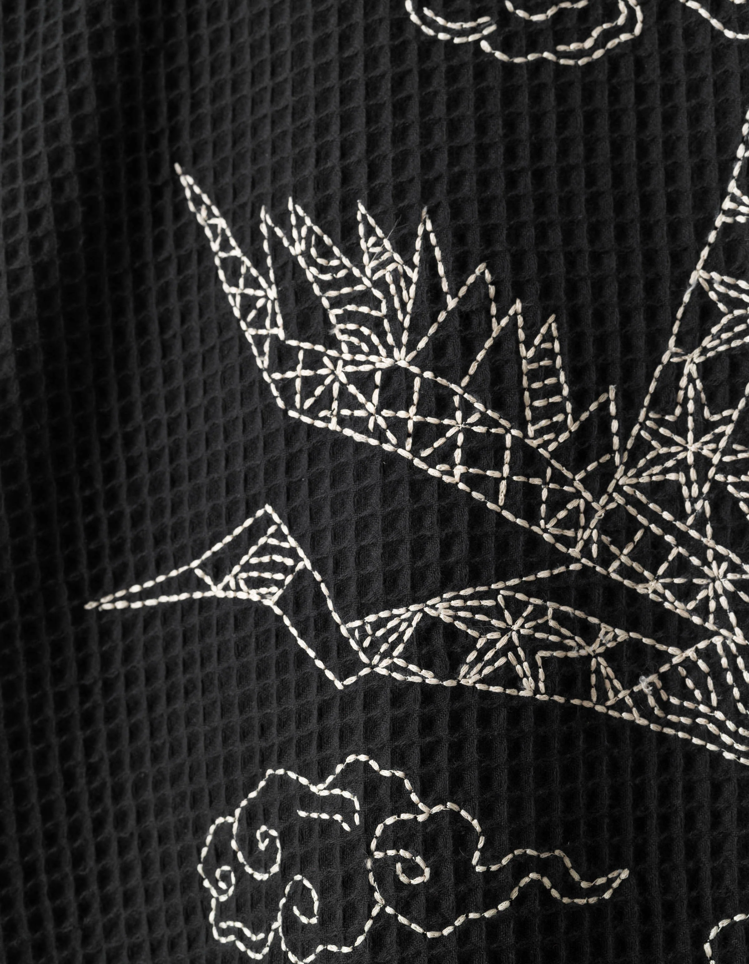 6241 Embroidered Waffle Kimono Overshirt Black - Image 14