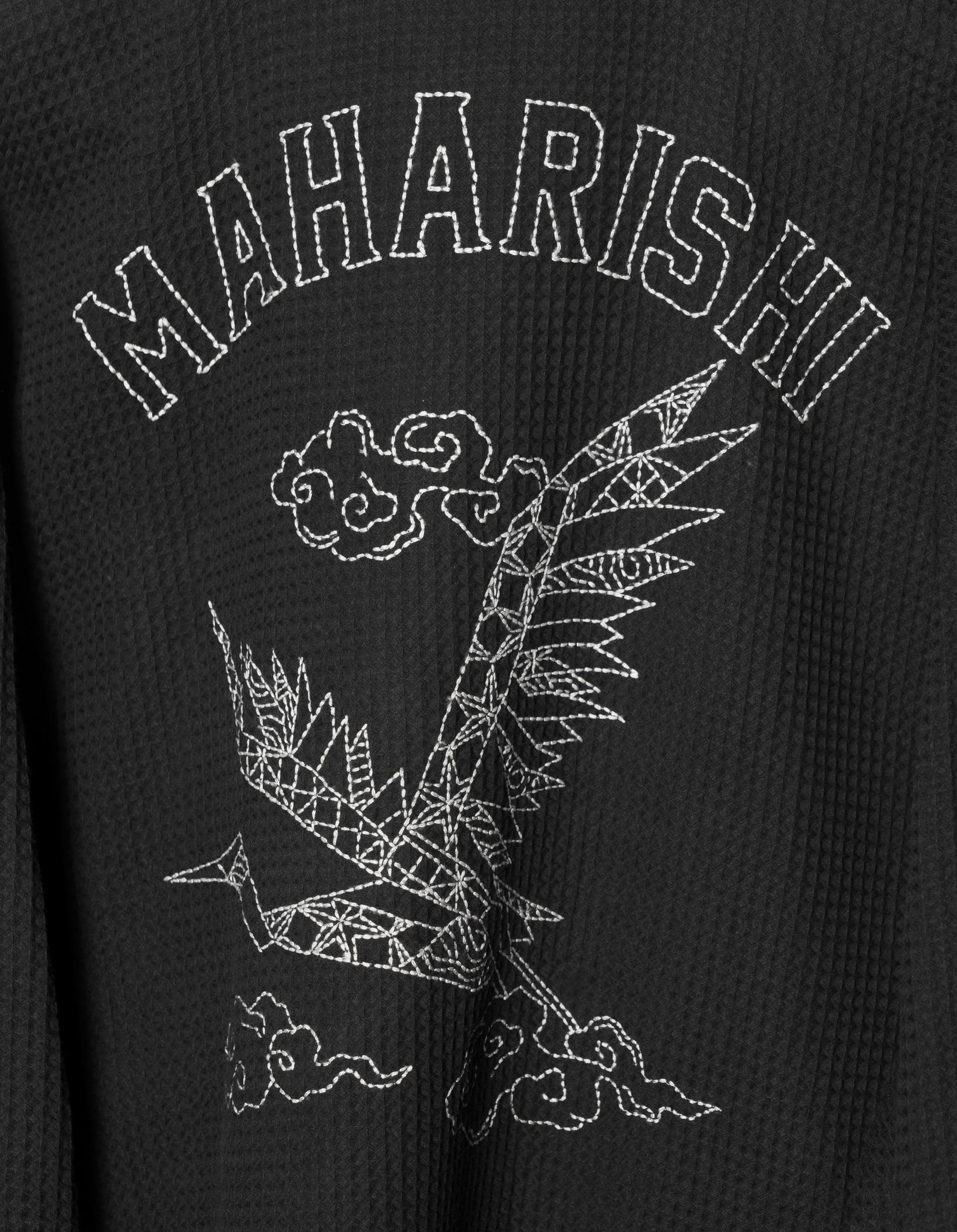 6241 Embroidered Waffle Kimono Overshirt Black - Image 4