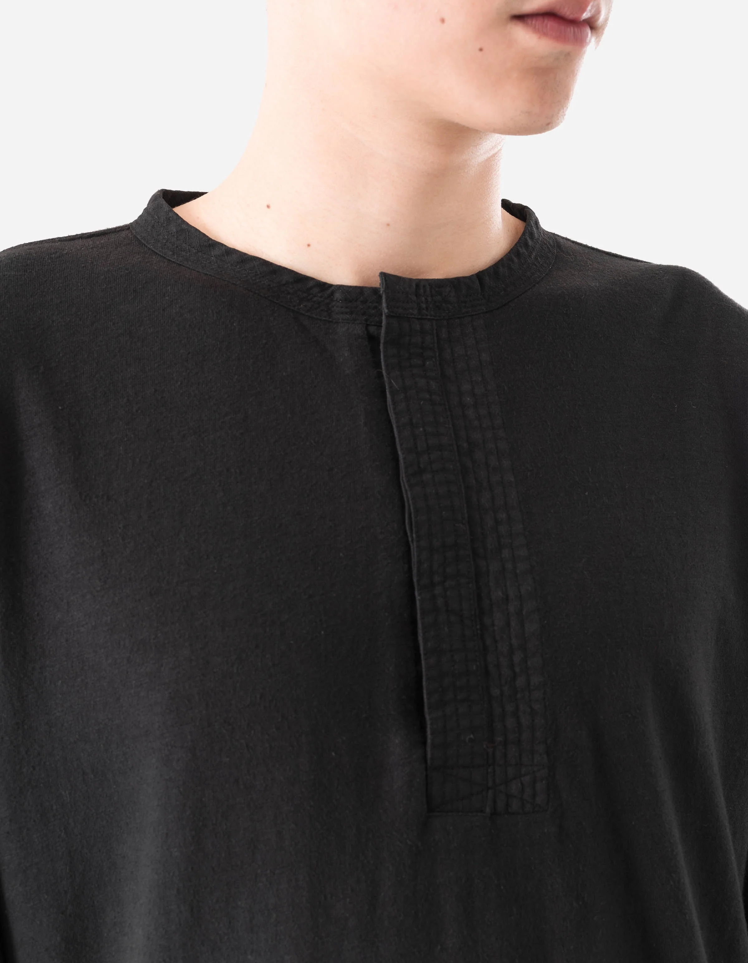 7208 Cotton Hemp Henley L/S T-Shirt Black - Image 3