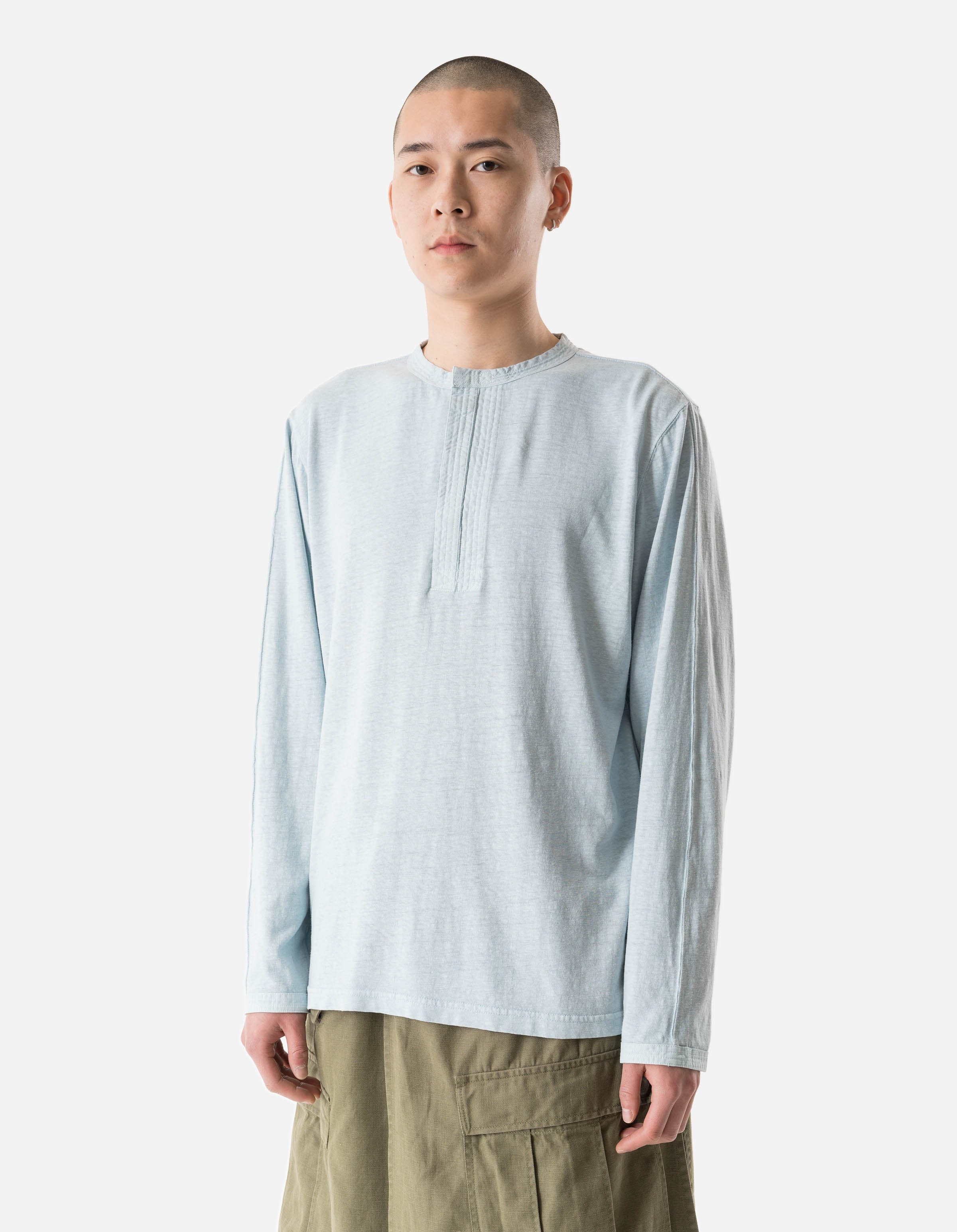 7208 Cotton Hemp Henley L/S T-Shirt Light Blue - Image 3