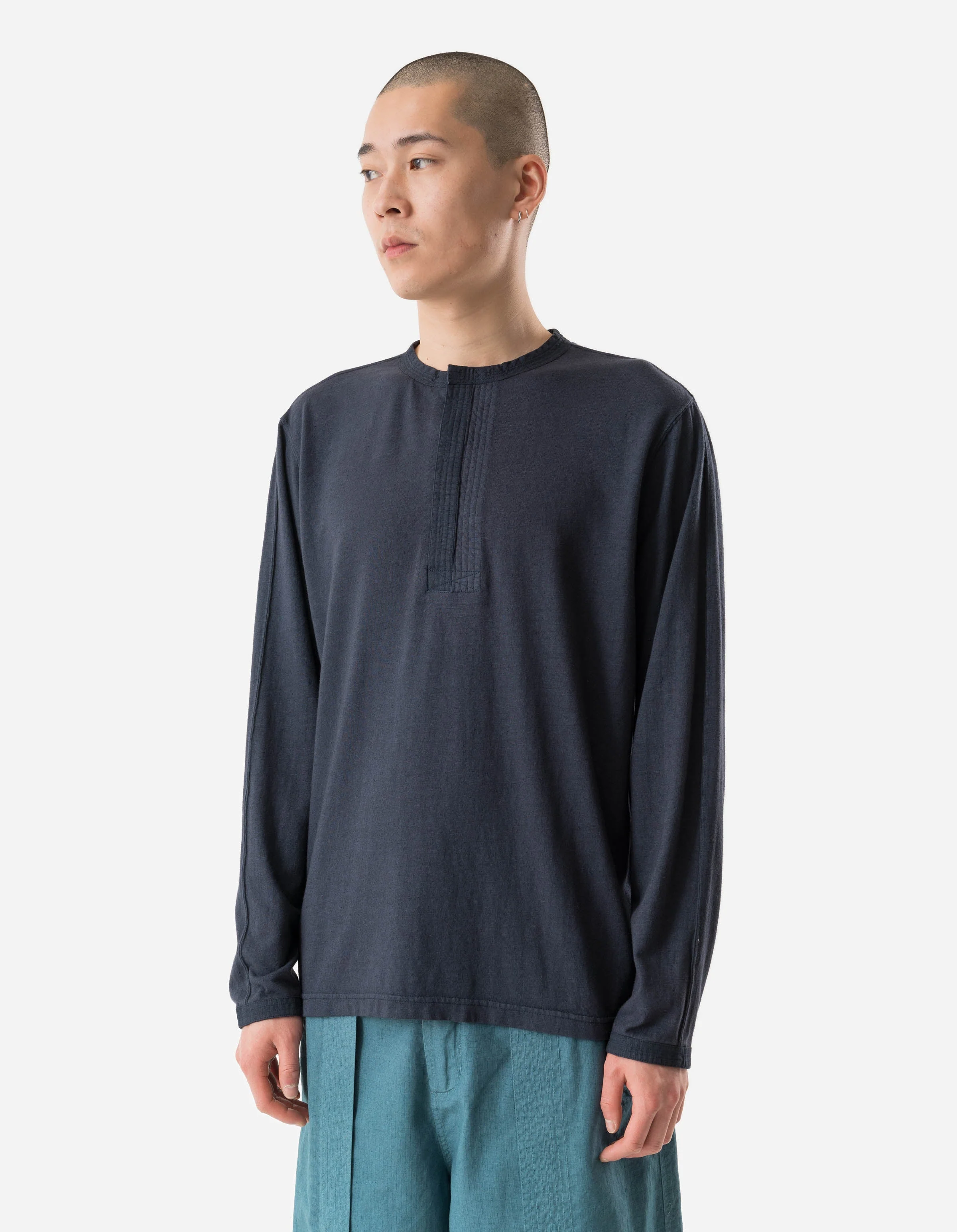 7208 Cotton Hemp Henley L/S T-Shirt Navy - Image 3