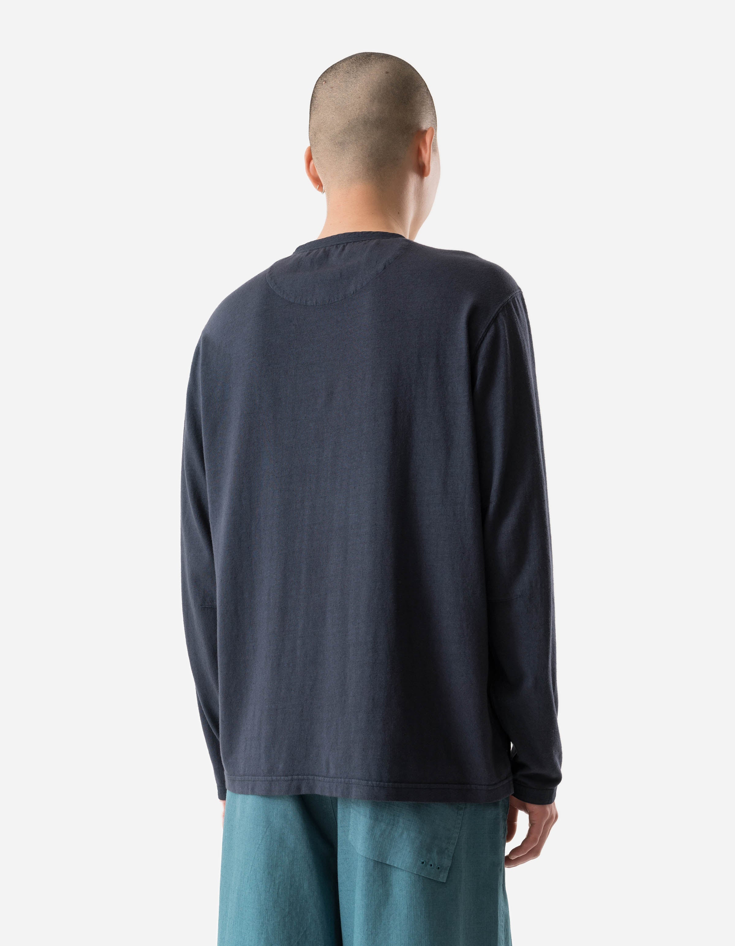 7208 Cotton Hemp Henley L/S T-Shirt Navy - Image 4