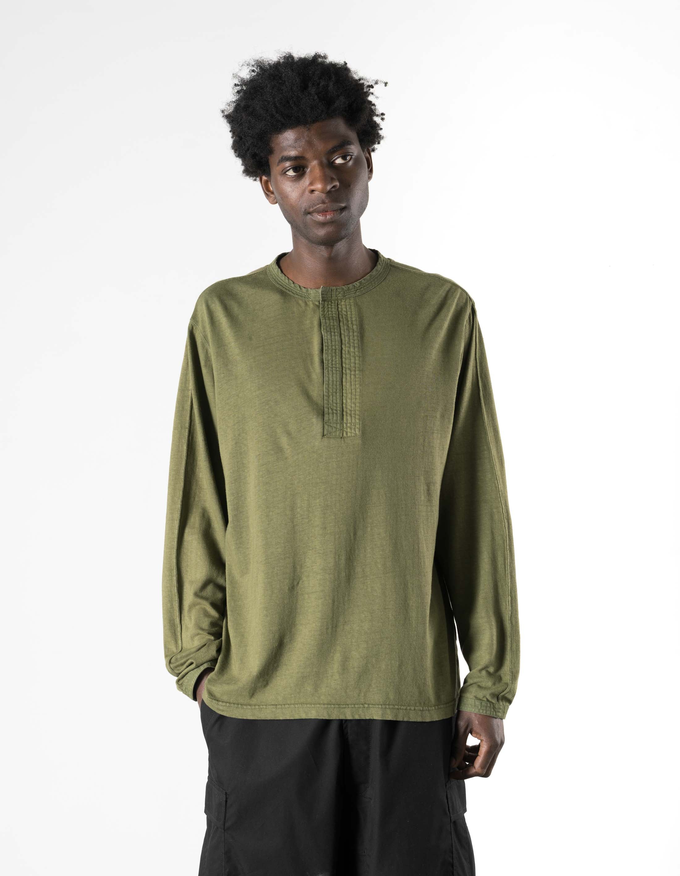 7208 Cotton Hemp Henley L/S T-Shirt Olive OG-107F - Image 3