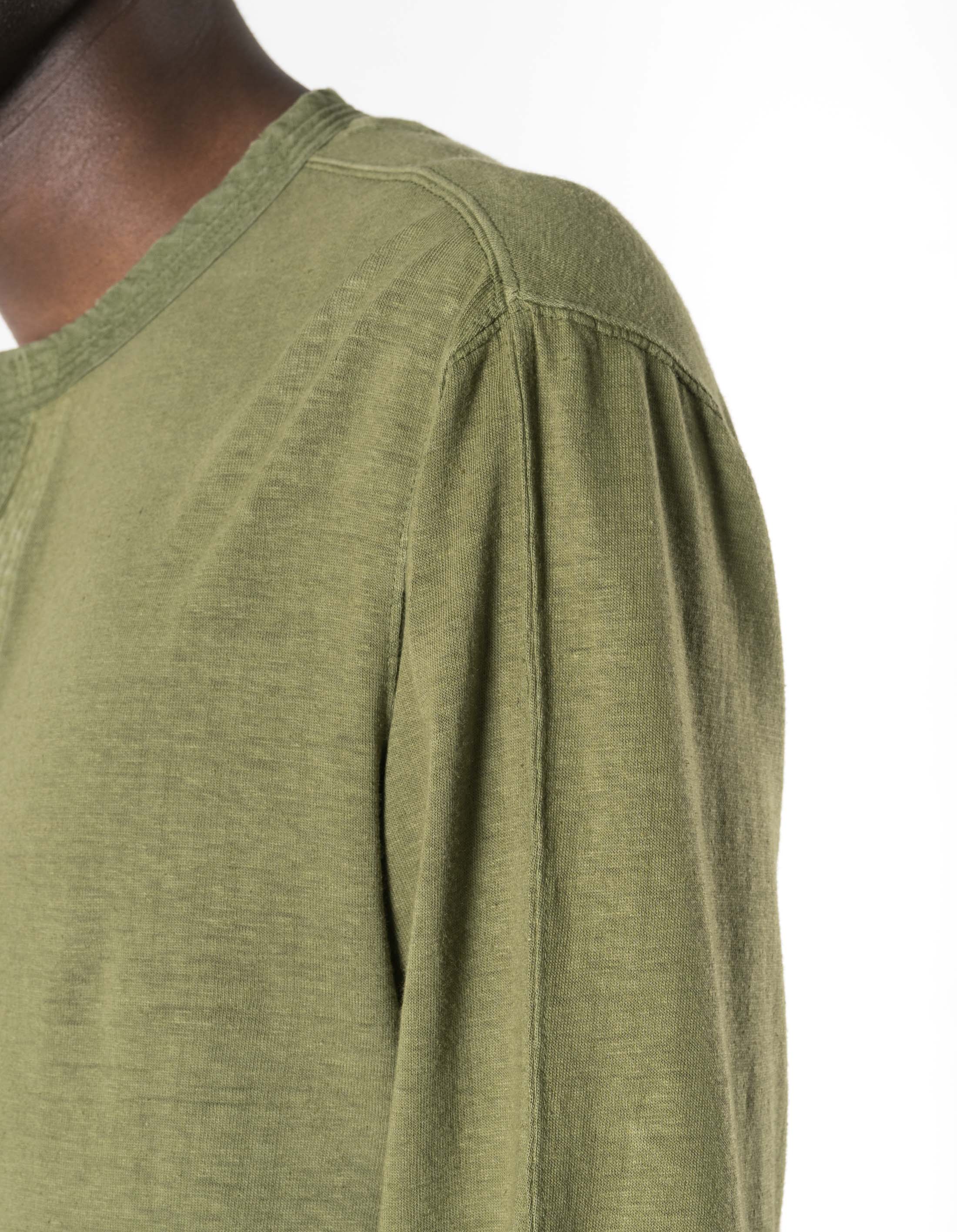 7208 Cotton Hemp Henley L/S T-Shirt Olive OG-107F - Image 6