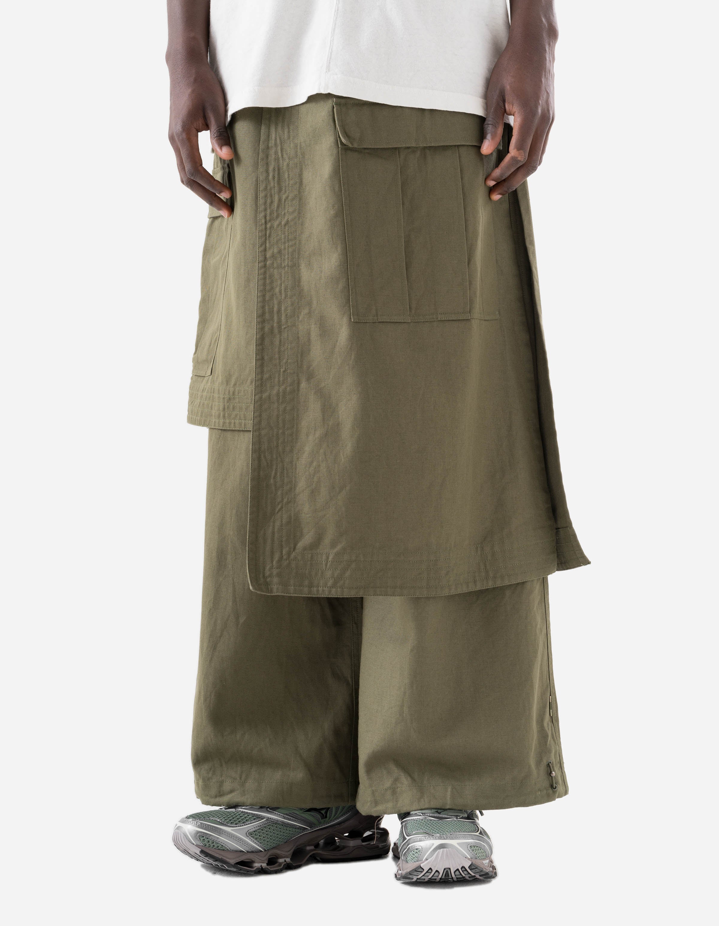 7232 Kirin Asym Cargo Hakama Pants Olive OG-107F - Image 3
