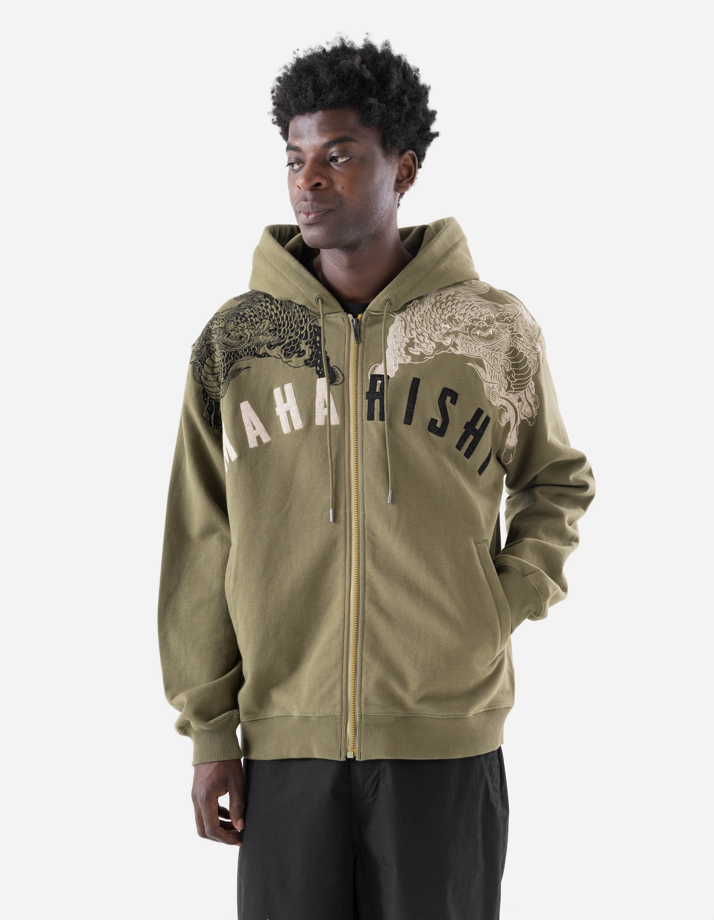 7234 Kirin Zip Through Hooded Sweat Olive OG-107F - Image 4
