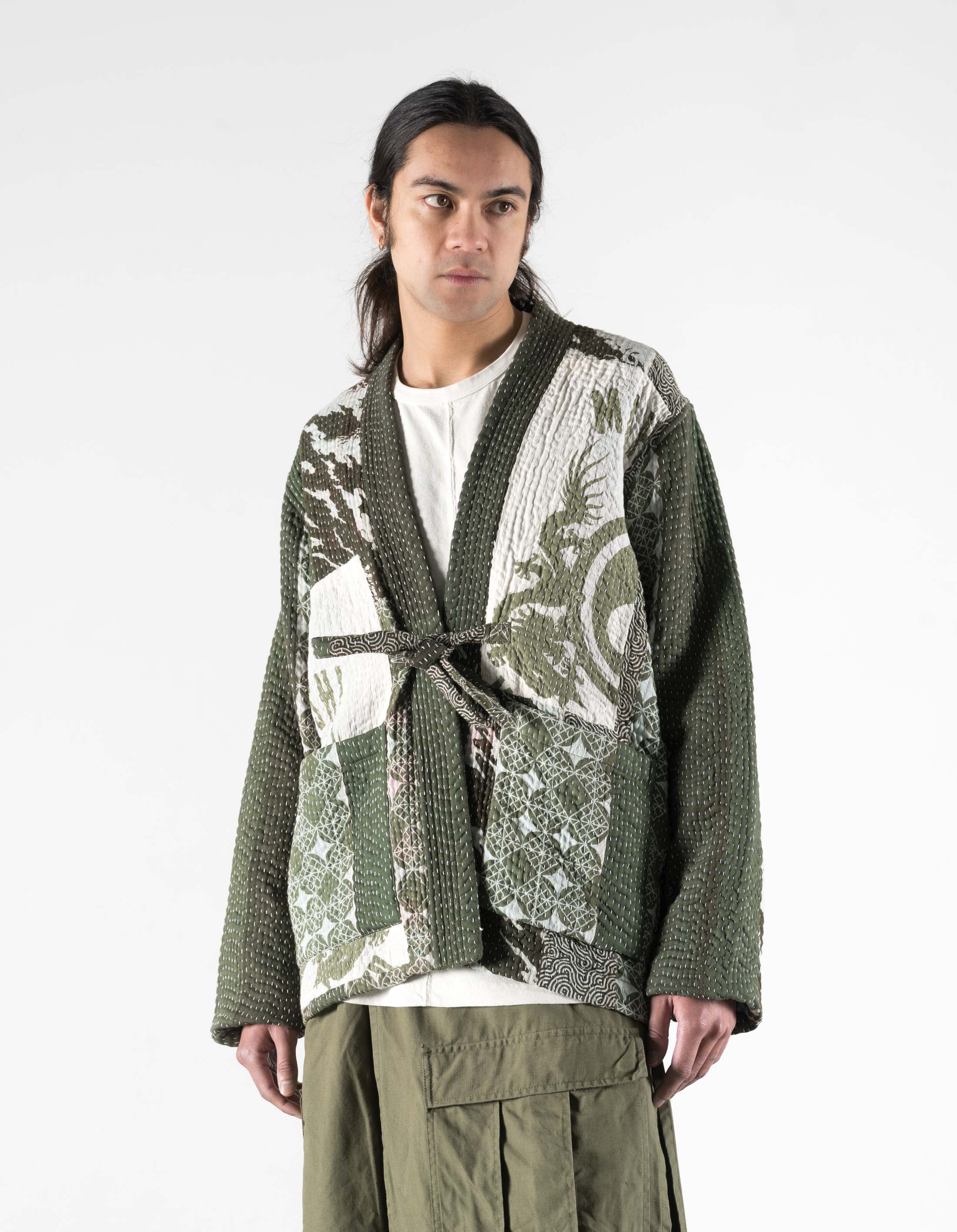 7277 Maha Dry Goods Kimono Ecru/Olive - Image 4