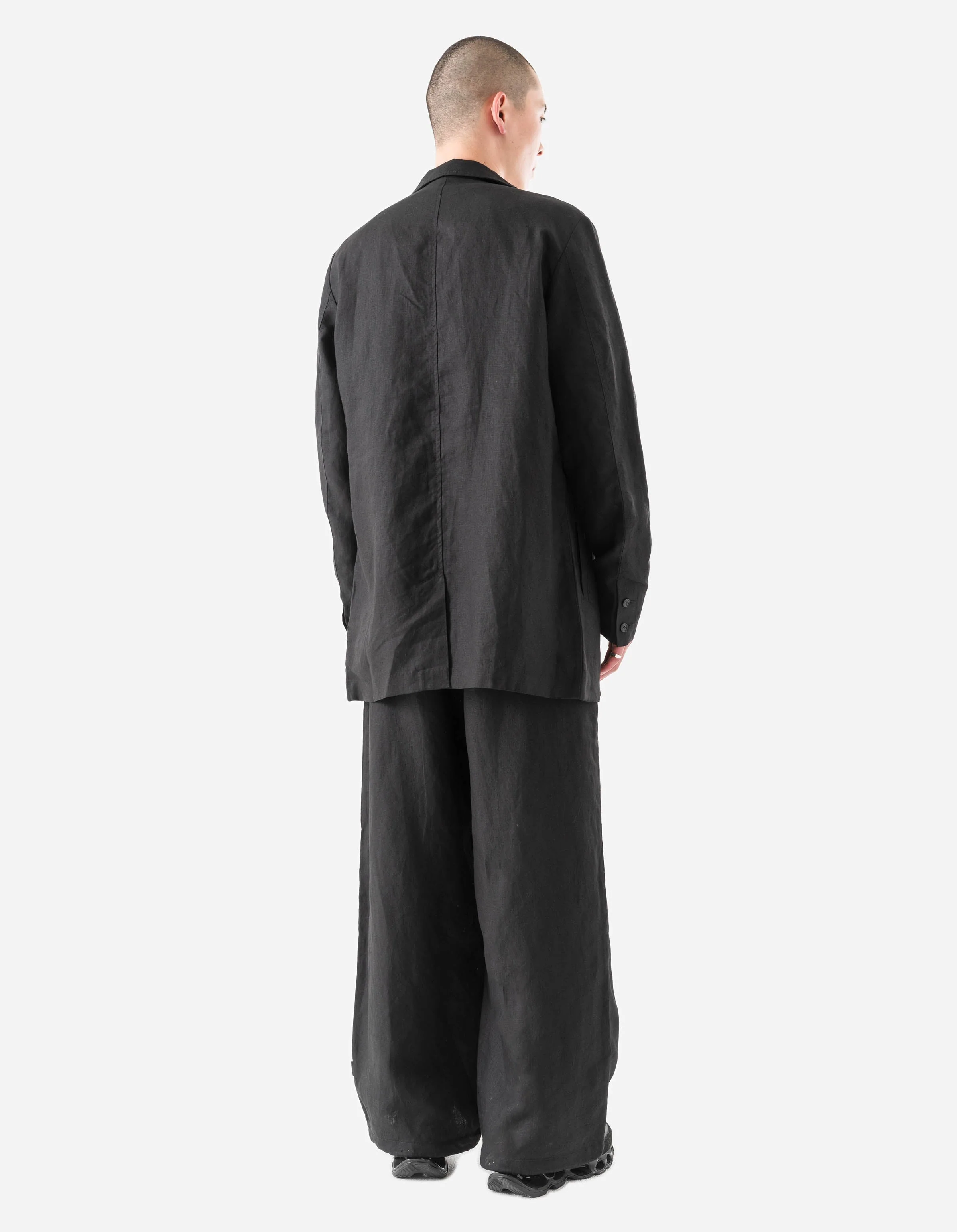 7312 Maha Asym Linen Pleated Pants Black - Image 3