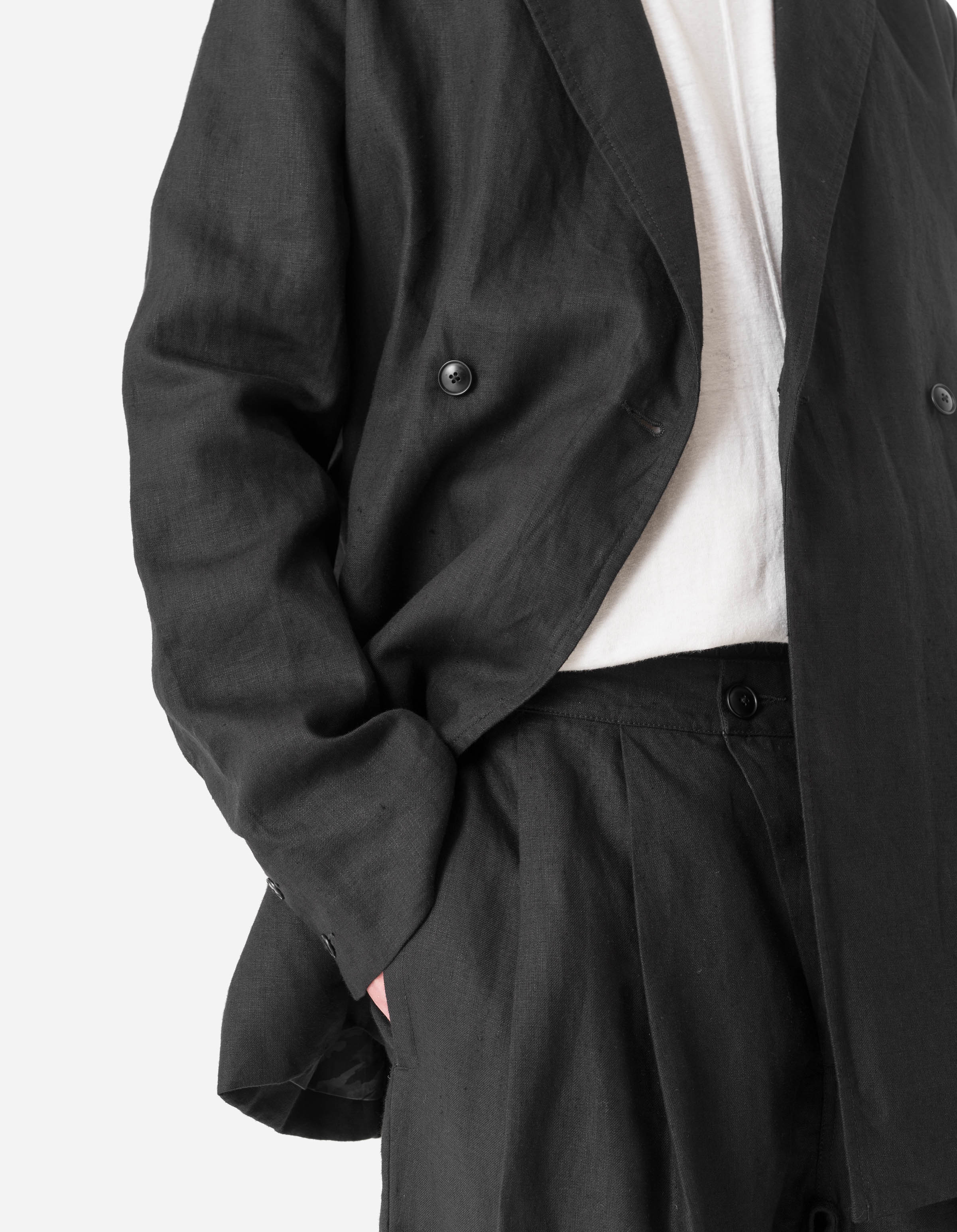 7312 Maha Asym Linen Pleated Pants Black - Image 9