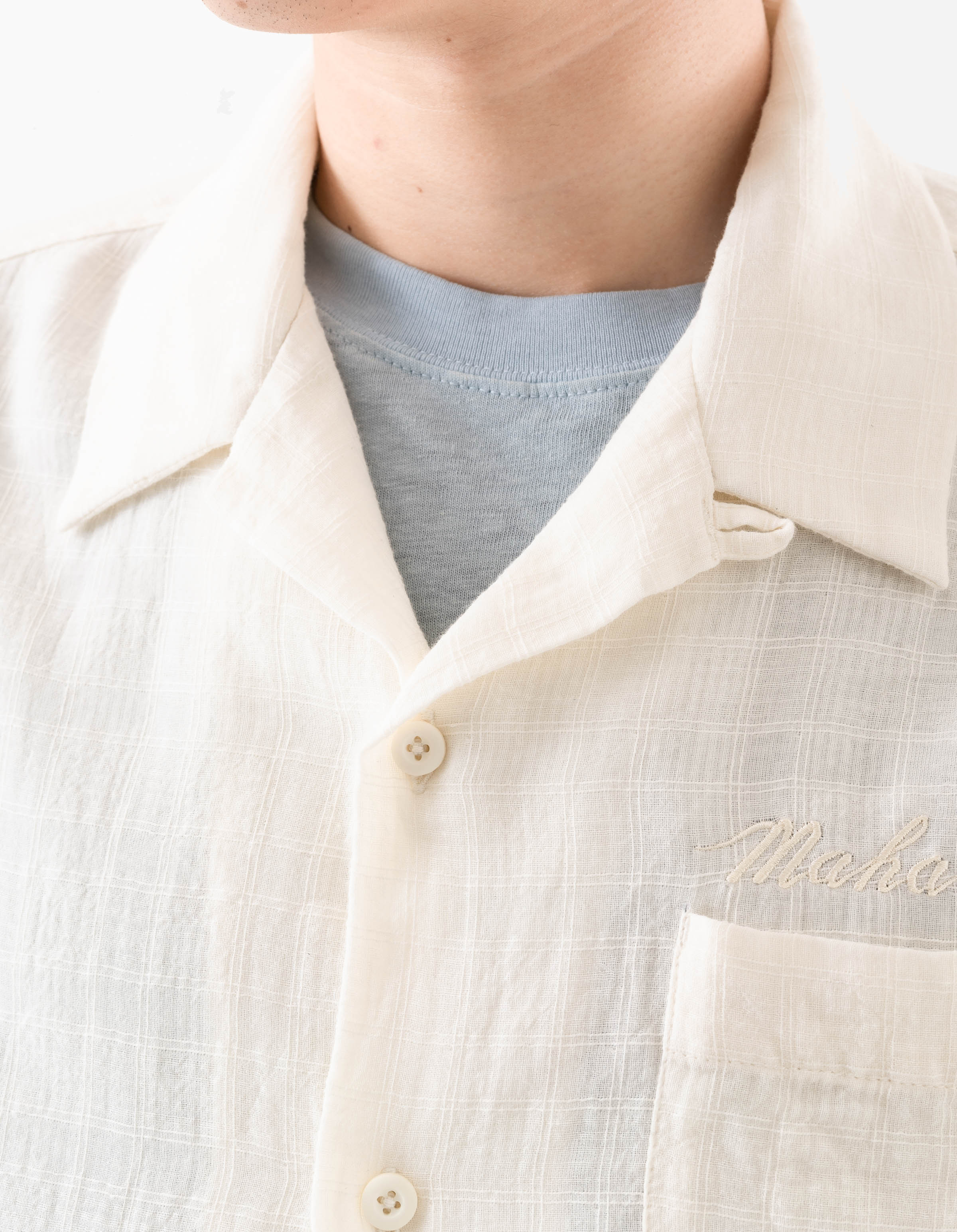 7316 Light Double Voile Cuban Shirt Ecru - Image 4