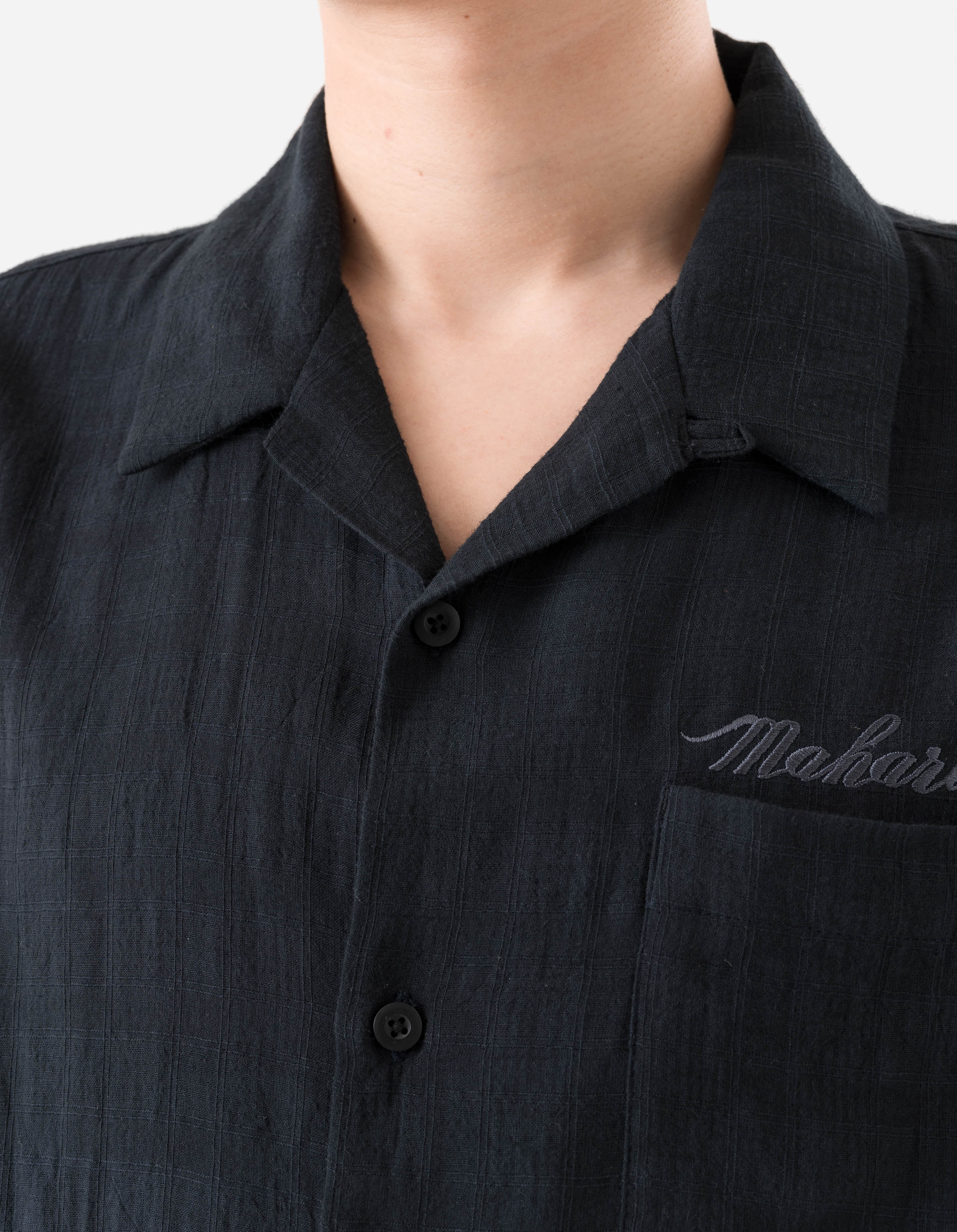 7316 Light Double Voile Cuban Shirt Navy - Image 3