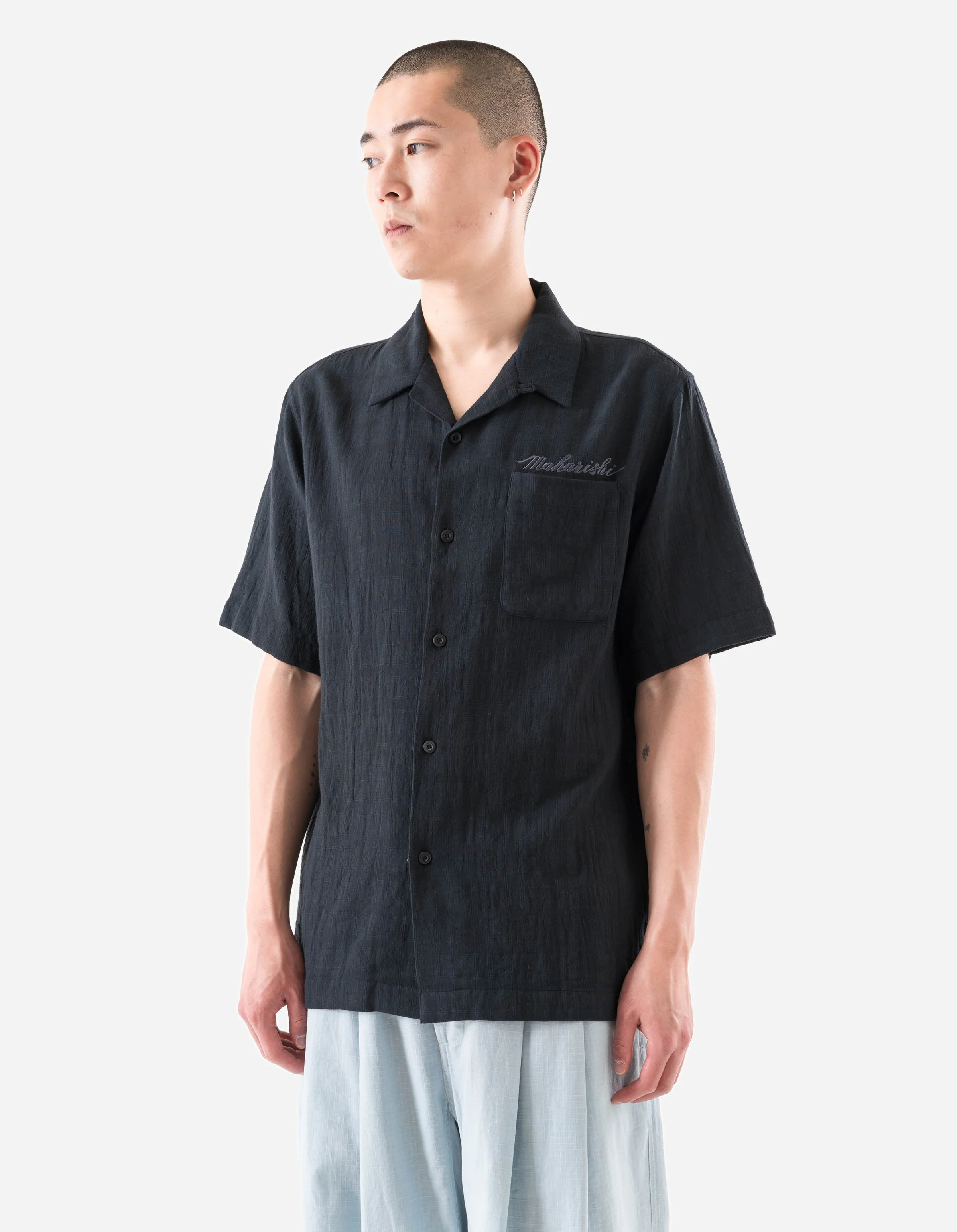 7316 Light Double Voile Cuban Shirt Navy - Image 4