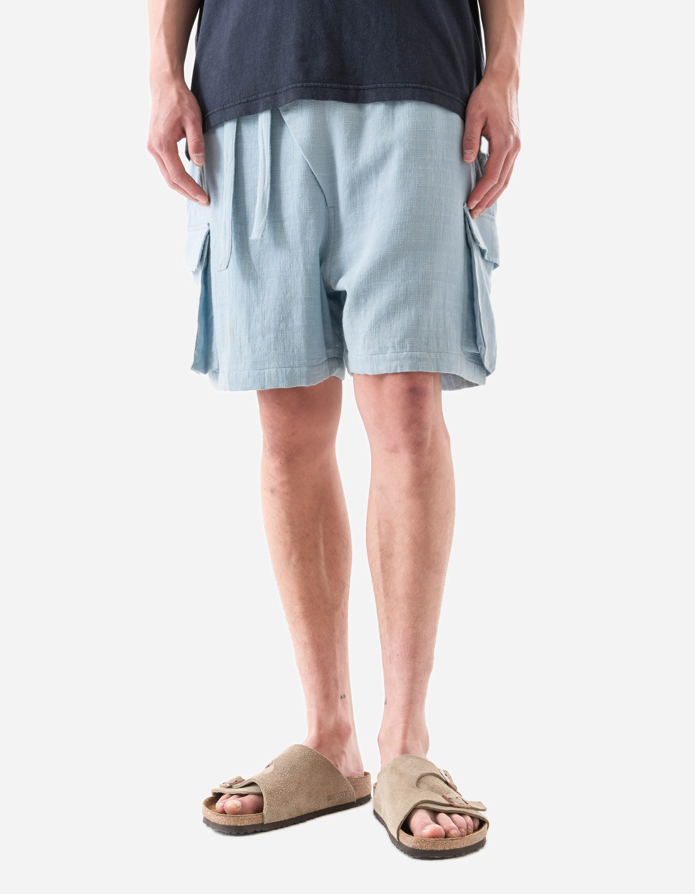 7317 Double Voile Asym Cargo Shorts Light Blue - Image 3