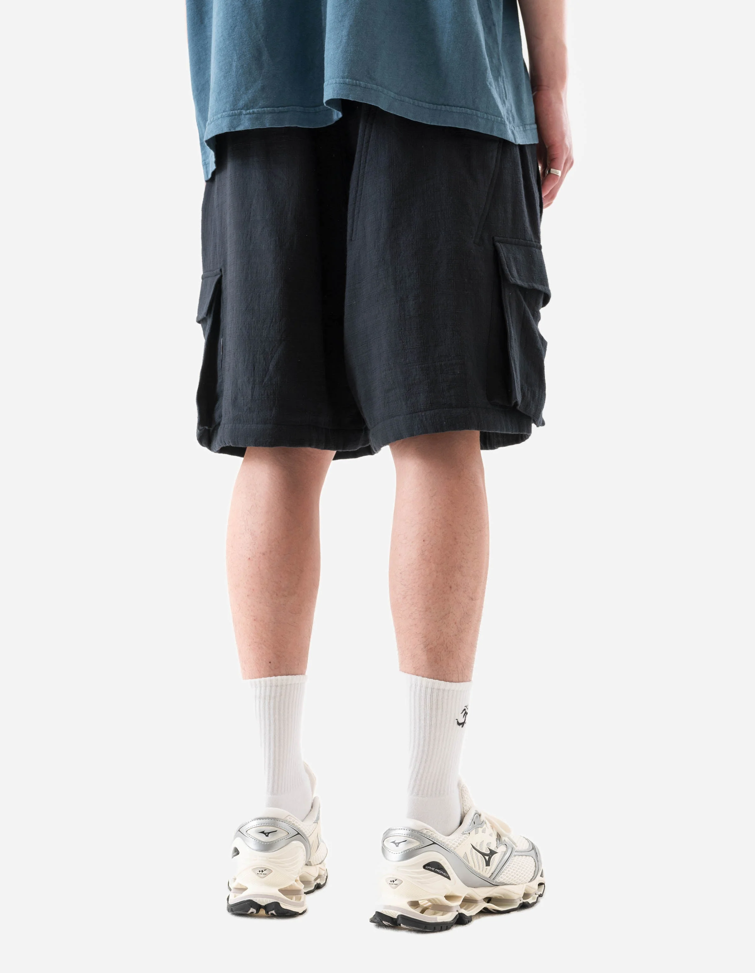 7317 Double Voile Asym Cargo Shorts Navy - Image 3