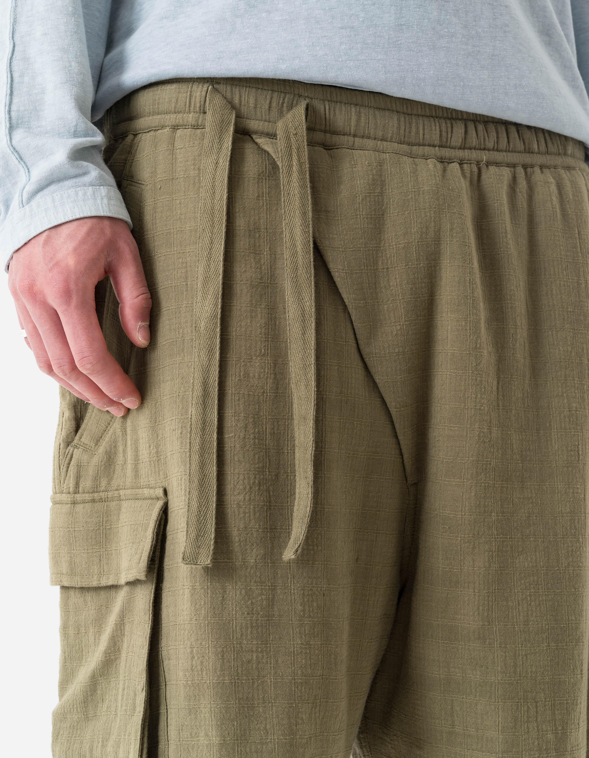 7317 Double Voile Asym Cargo Shorts Olive OG-107F - Image 3