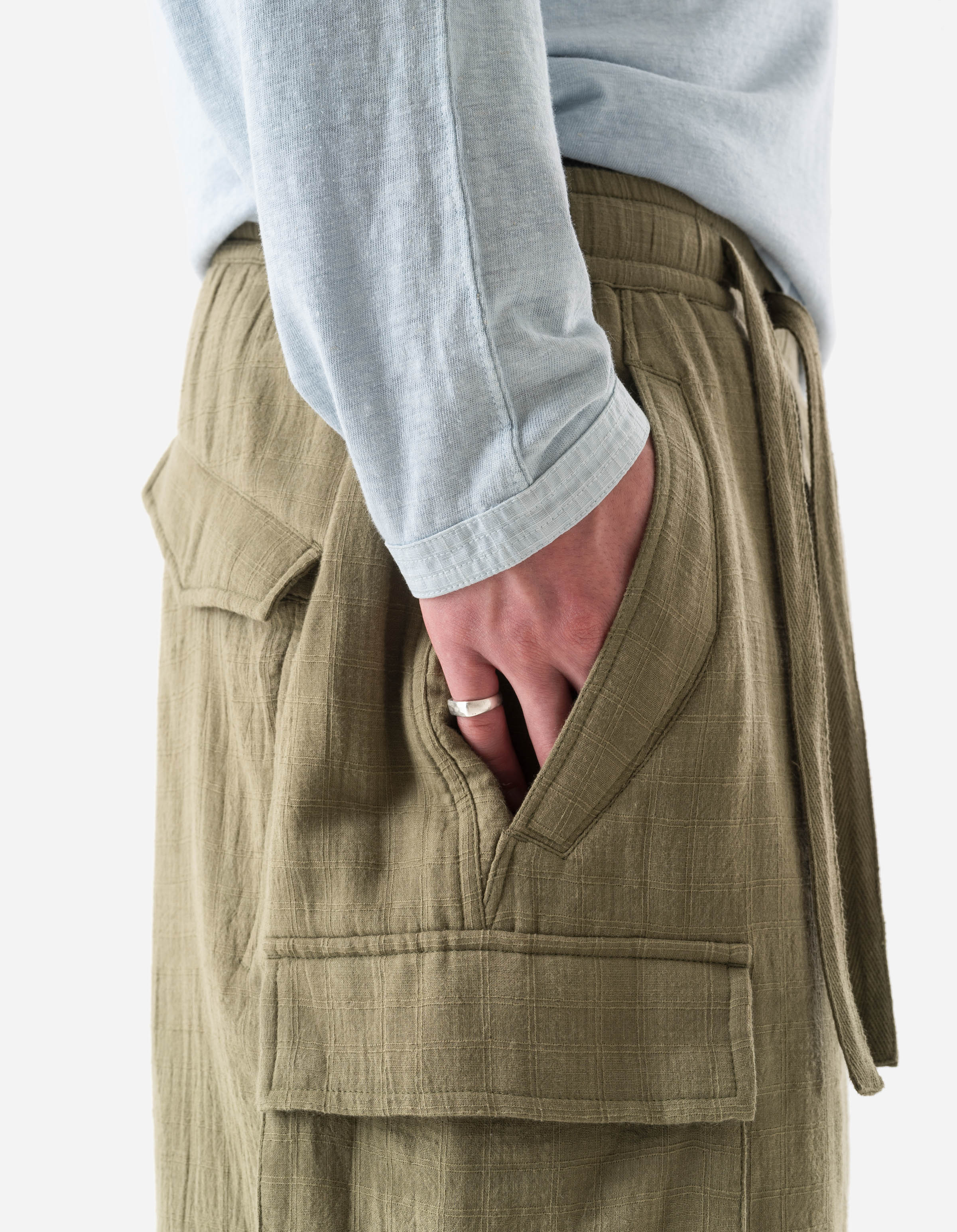 7317 Double Voile Asym Cargo Shorts Olive OG-107F - Image 4