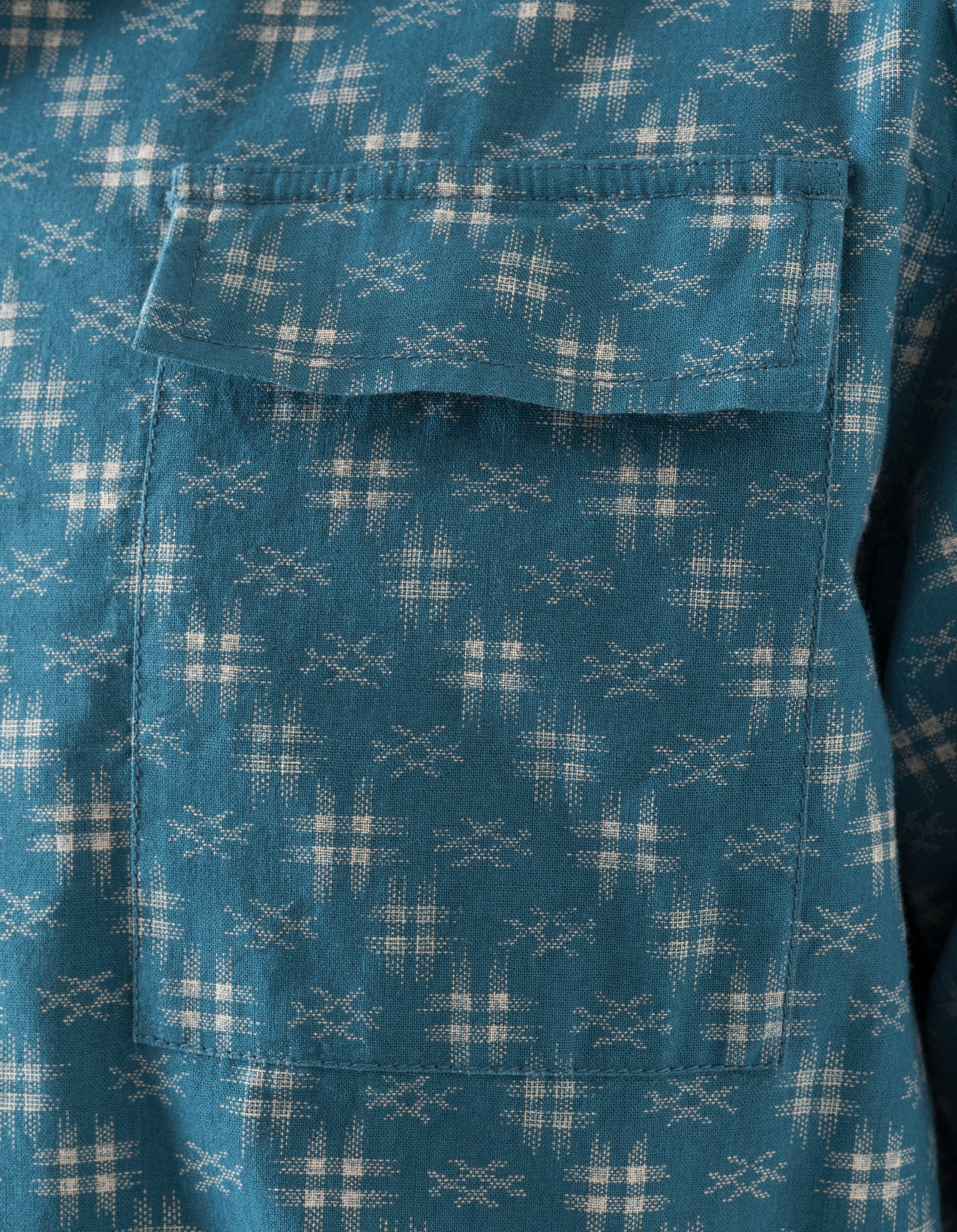 7320 Kasuri Cuban Collar Shirt Aizome Blue - Image 5