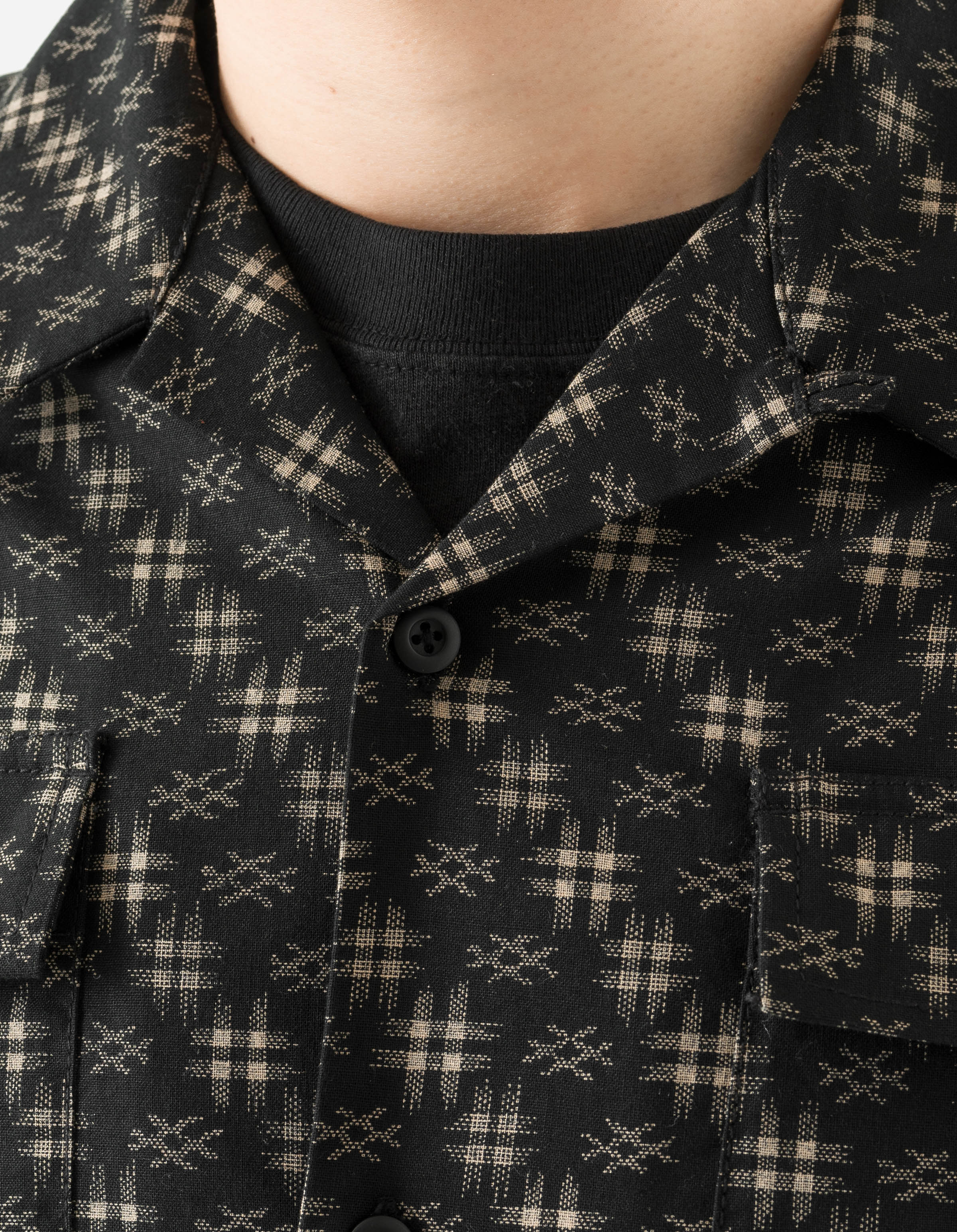 7320 Kasuri Cuban Collar Shirt Sumi Black - Image 3