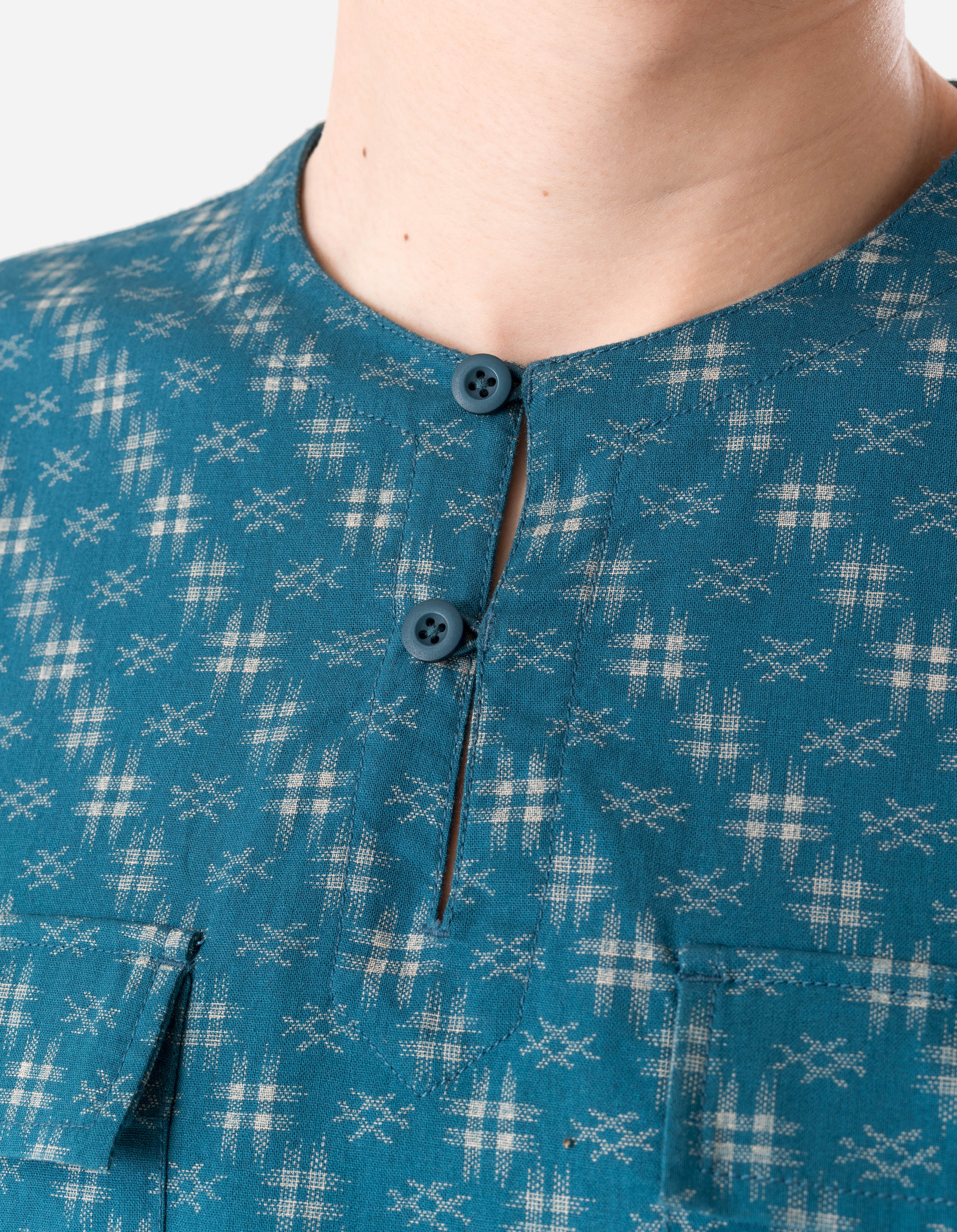 7321 Kasuri Kurta Shirt Aizome Blue - Image 3