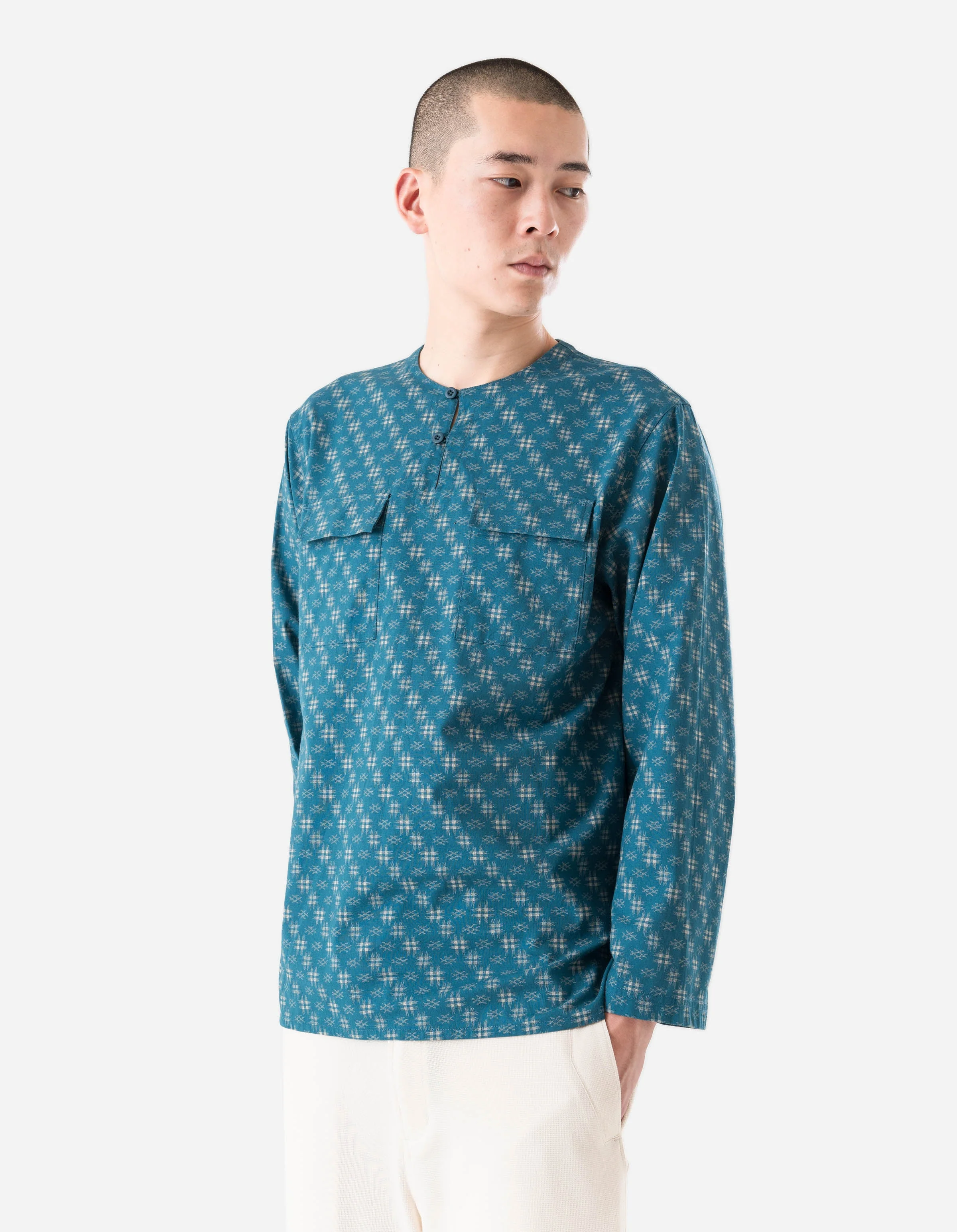 7321 Kasuri Kurta Shirt Aizome Blue - Image 4
