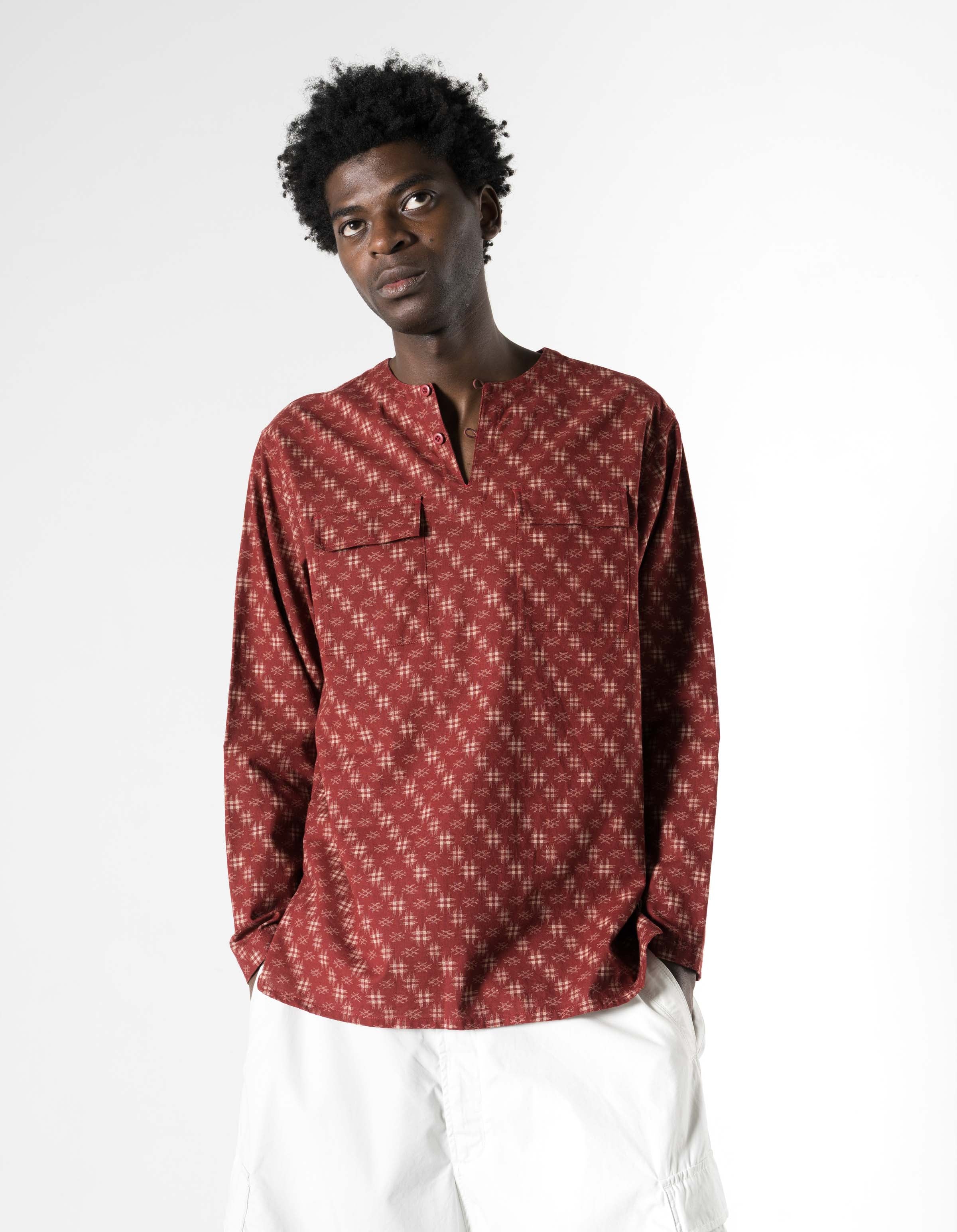 7321 Kasuri Kurta Shirt Aka Red - Image 3