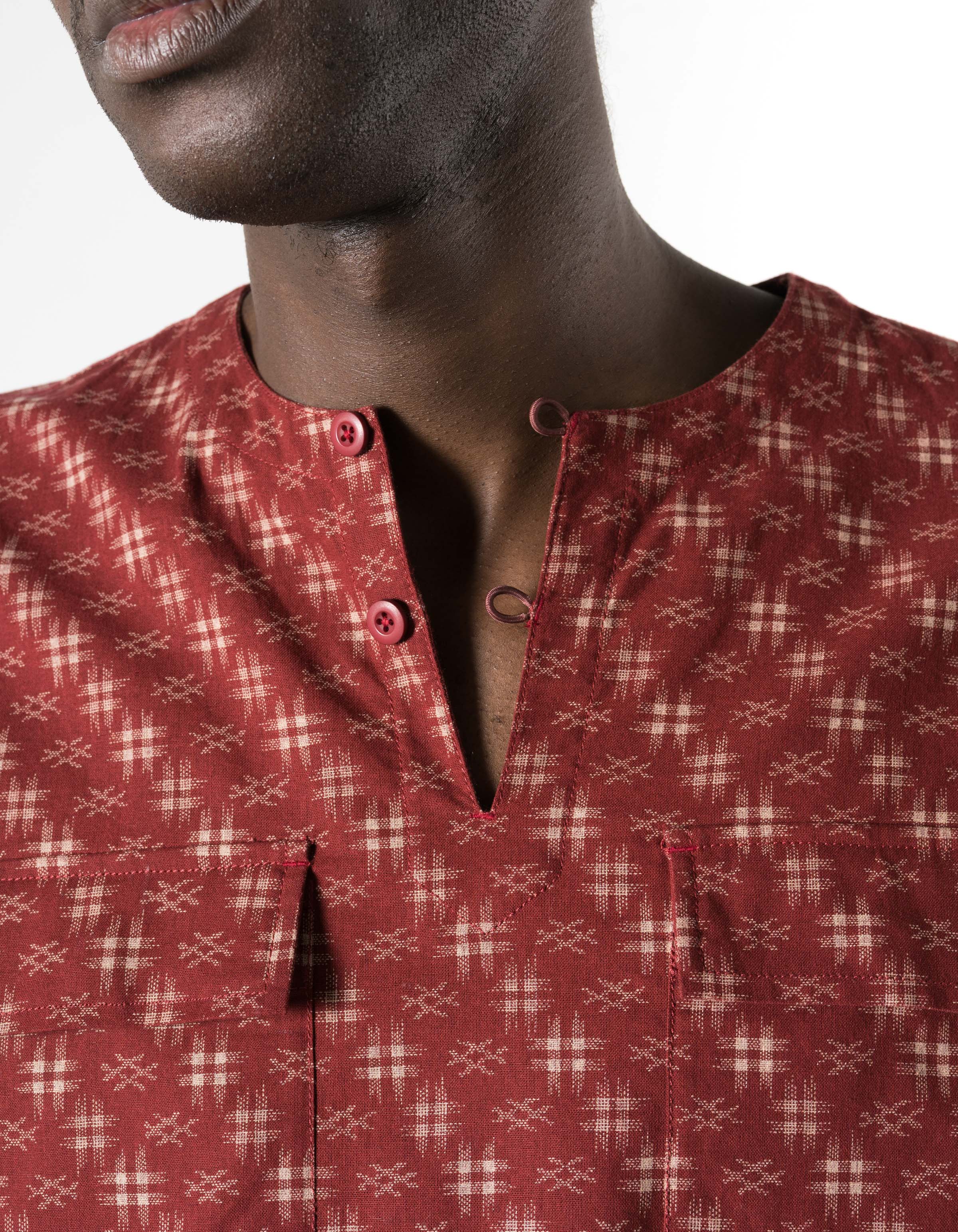 7321 Kasuri Kurta Shirt Aka Red - Image 5