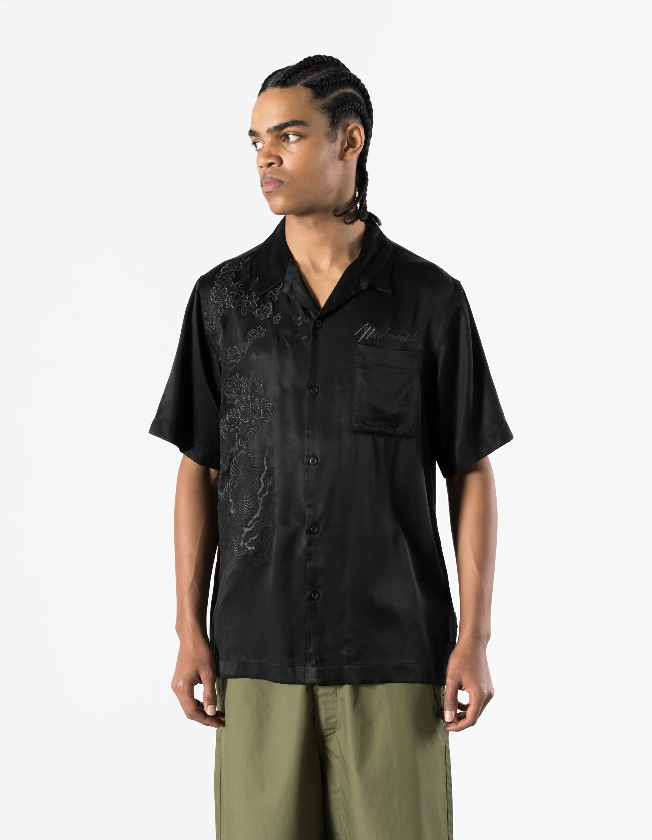 7364 Sakura Dragon Camp Collar Shirt Black - Image 3