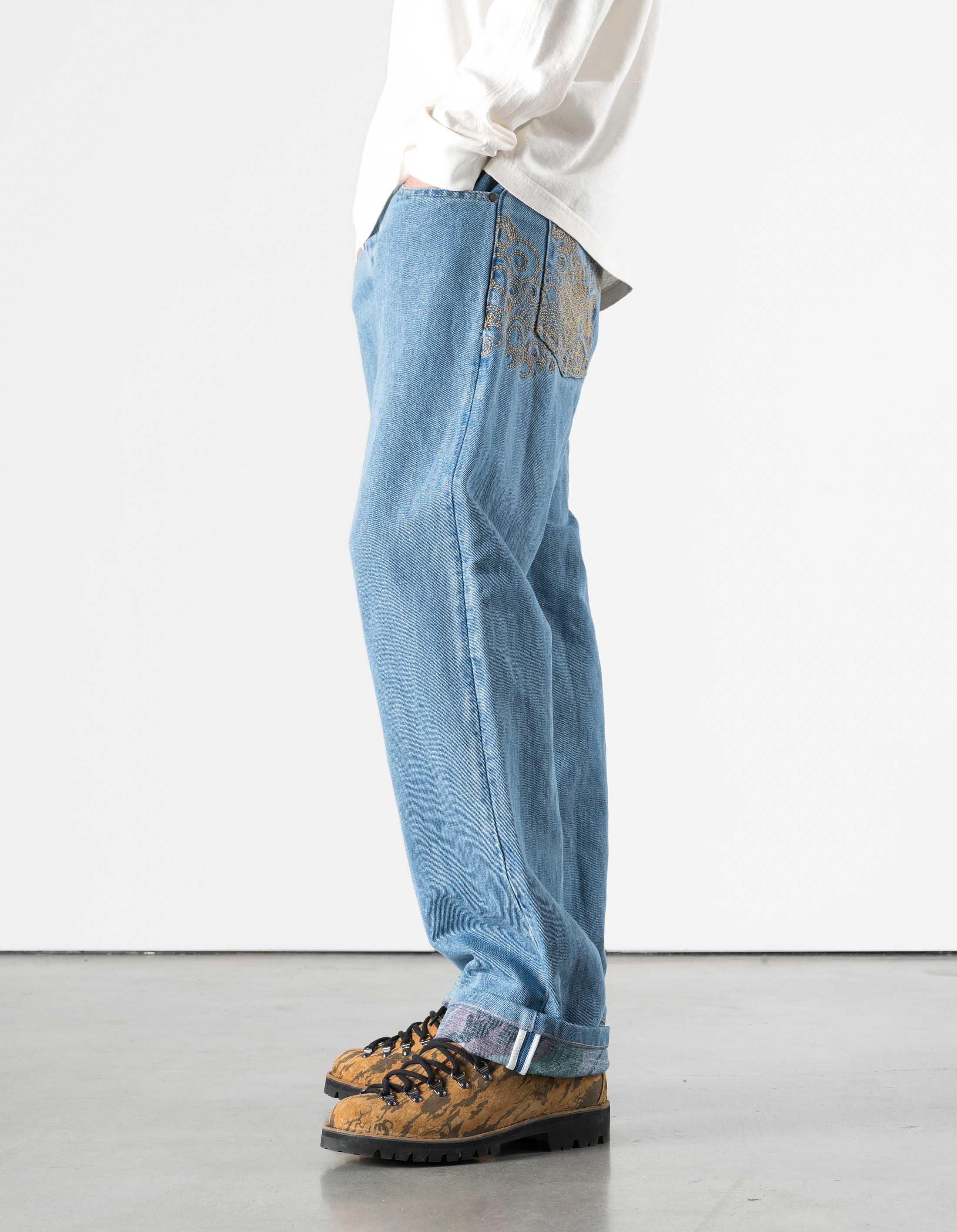 7383 Rising Dragon Hemp Jeans Washed Indigo - Image 4