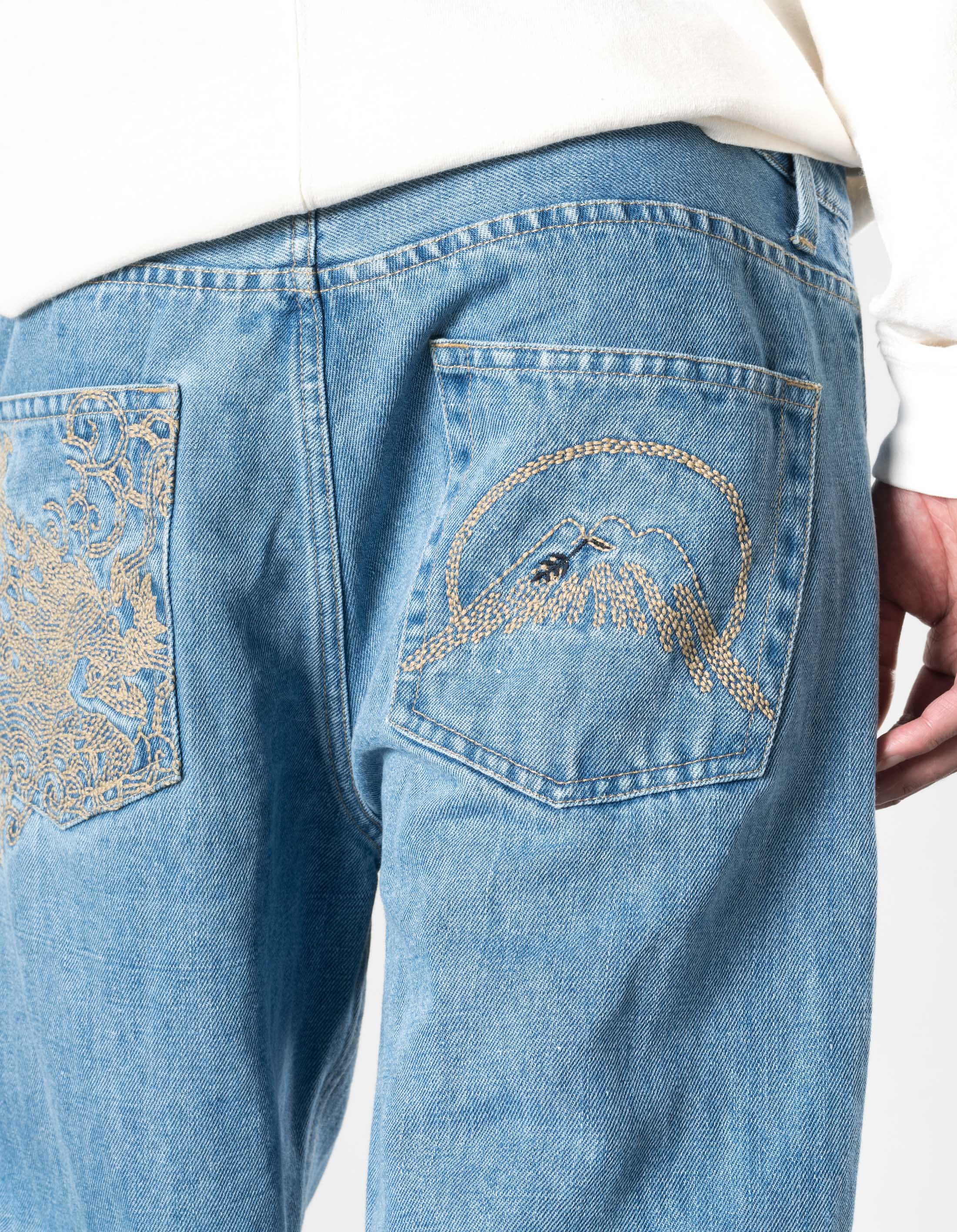 7383 Rising Dragon Hemp Jeans Washed Indigo - Image 5