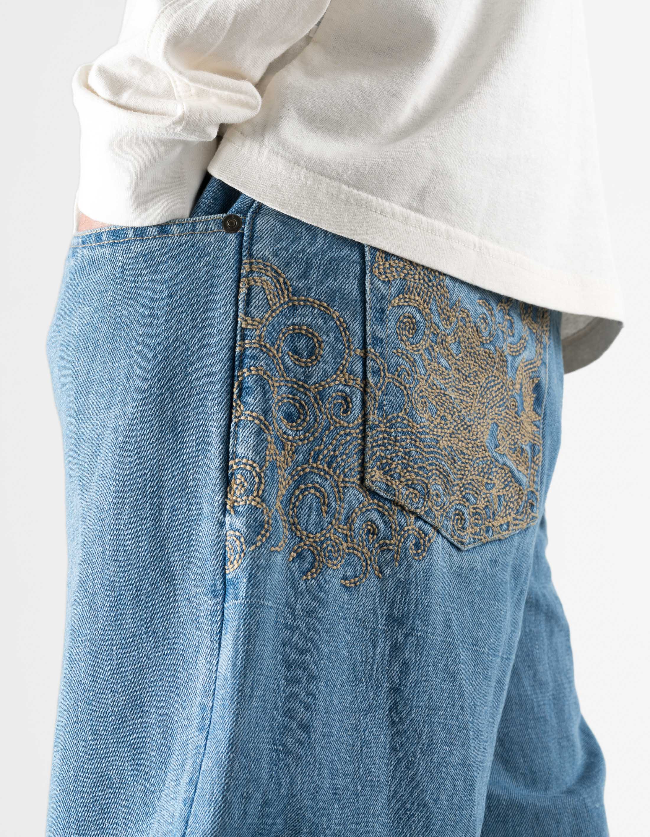 7383 Rising Dragon Hemp Jeans Washed Indigo - Image 7