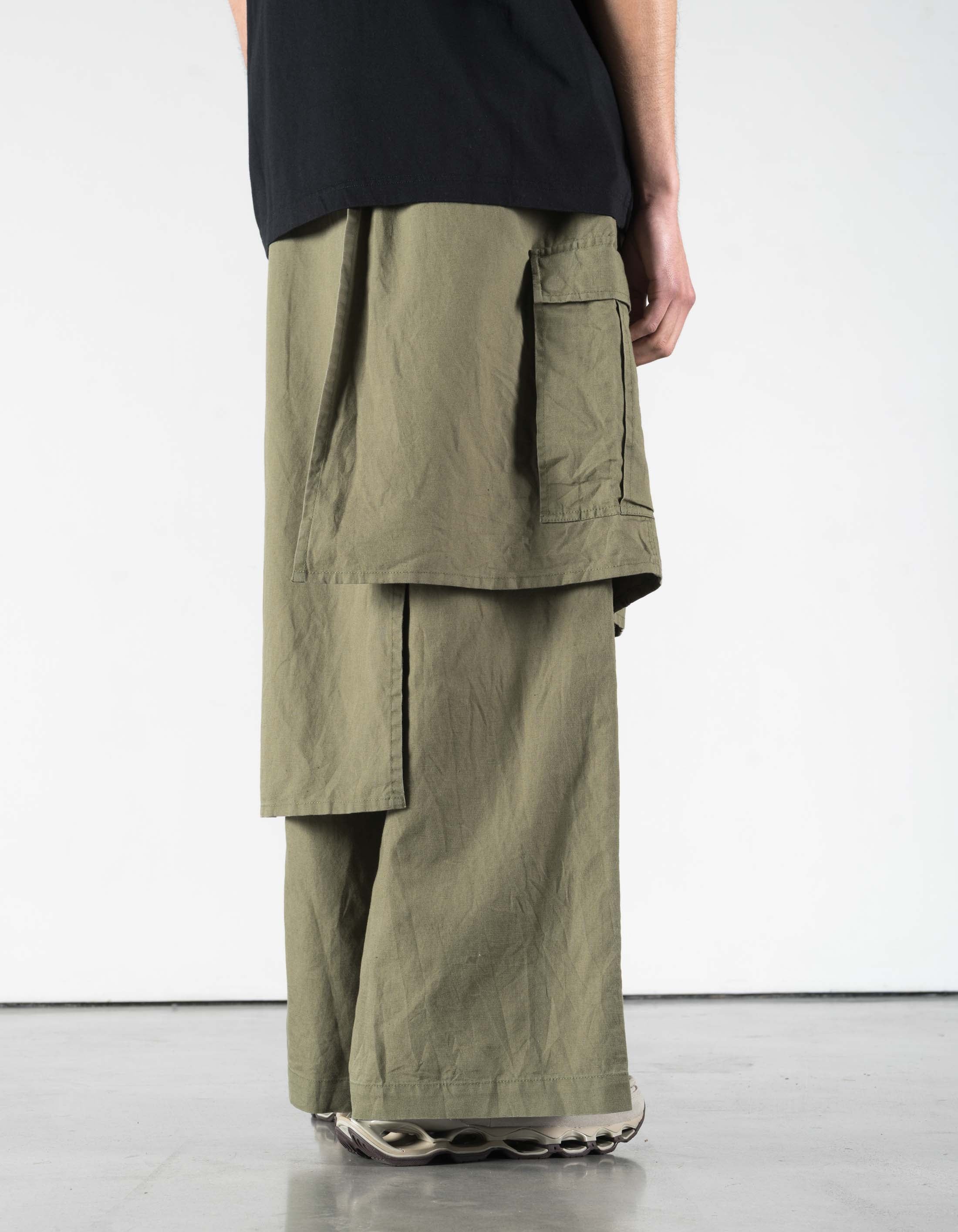 7398 WR Asym Cargo Hakama Pants Olive OG-107F - Image 4